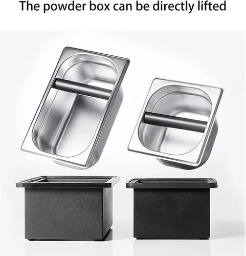 Miniatura 4 de Caja de acero inoxidable para café molido con base antideslizante extraíble, absorbente de golpes para molienda de filtro de portafiltros (S)