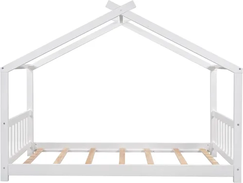 Miniatura 4 de Camas de madera Montessori tamaño individual, cama de plataforma para niños con cabecero y estribo, cama de tienda de campaña, no necesita somier