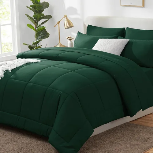 Miniatura 16 de CozyLux Juego de edredón tamaño King, color verde oliva, 7 piezas en una bolsa, edredón verde tamaño King, juegos de ropa de cama para todas