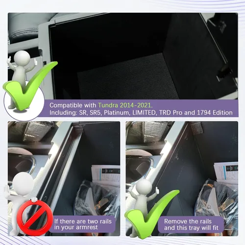 Miniatura 2 de RUNROAD Organizador de Consola Central Bandeja de Cobertura Completa Compatible con Toyota Tundra 2014-2020 2021 Accesorios, Soporte de Monedas ABS