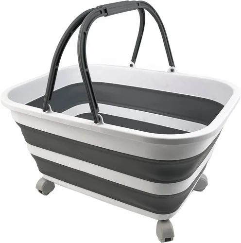 Miniatura 7 de SAMMART Cesta de plástico plegable de 26 litros (6.8 galones) con asa y ruedas, contenedor de almacenamiento plegable con asa y ruedas, bañera