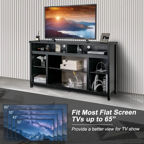 Miniatura 6 de Tangkula Soporte de TV para televisores de hasta 65 pulgadas, mesa de consola multimedia con estante ajustable y agujeros de gestión de cables