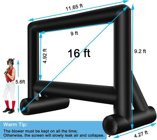 Miniatura 6 de Pantalla de proyector inflable de 16 pies para exteriores, pantalla de película inflable con bolsa de transporte con soplador, pantalla