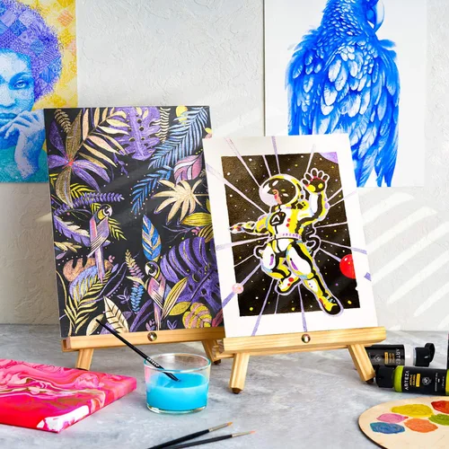 Miniatura 7 de ARTEZA Juego de pintura acrílica iridiscente, 10 tonos galaxia, pinturas brillantes a base de agua para lienzo, madera, rocas, telas y proyectos