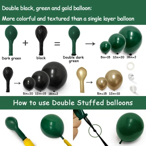Miniatura 3 de Guirnalda de globos de color negro, verde y dorado, doble relleno, globos verde oscuro, kit de arco de globos negros y dorados para graduación