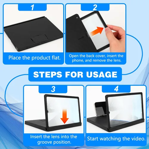 Miniatura 7 de Lupa de pantalla para teléfono celular, Lupa 3D HD con proyector de pantalla agrandada para películas, videos y juegos, soporte de teléfono plegable