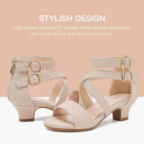 Miniatura 4 de Dufannie Zapatos de tacón alto para niñas de flores, zapatos de vestir con purpurina