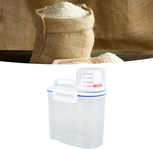 Miniatura 3 de Recipiente de almacenamiento de arroz, dispensador de arroz de plástico con taza medidora, dispensador hermético de granos con escala Claer, 3.3 lbs