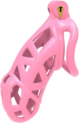 Miniatura 10 de Jaula de castidad rosa masculina 3.0, dispositivo de castidad masculina con 4 anillos para el pene, jaula ligera de resina para hombre para pene