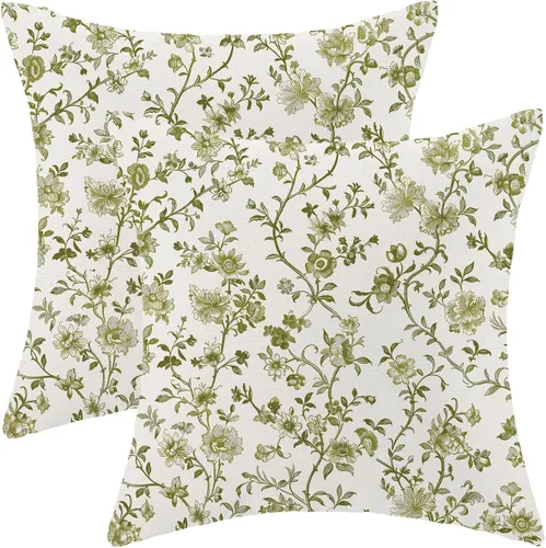 Miniatura 13 de AEIOAE Fundas de Almohada de Primavera de 16x16 Pulgadas Juego de 2, Azul Marino Aguamarina Verde Azulado Vintage con Flores y Pájaros Fundas