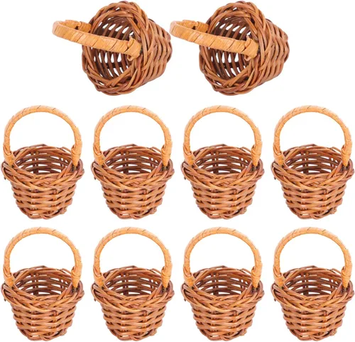 GANAZONO Mini cesta tejida de 2.55 x 1.77 x 1.18 pulgadas, cesta de flores de ratán con asa para recuerdos de fiesta, baby shower, manualidades,