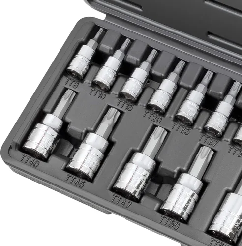 Miniatura 5 de CARBYNE Juego de dados Torx a prueba de manipulaciones de 14 piezas, Torx de seguridad TT8 a TT60, brocas de acero S2, enchufes CrV, 1/4 pulgadas.