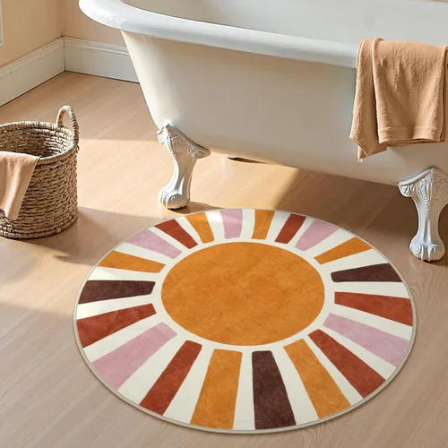 LIVEBOX Alfombra de baño redonda retro de 3 pies, colorida alfombra bohemia suave circular para dormitorio, bonita alfombra lavable antideslizante