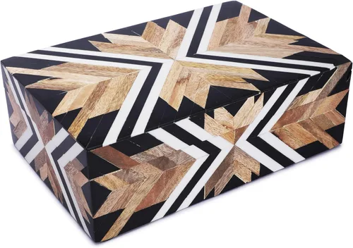 Miniatura 10 de Caja de almacenamiento de joyas con ilusión 3D en blanco y negro, organizador geométrico decorativo para aretes, collares y recuerdos, caja