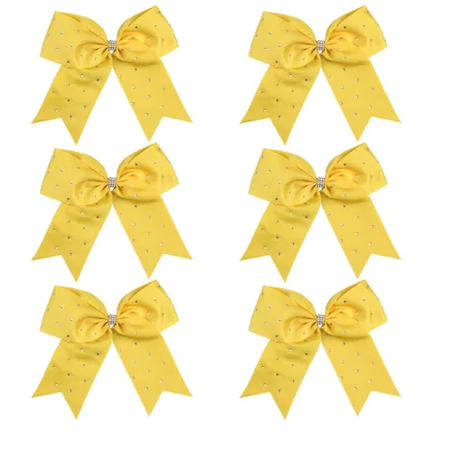 Miniatura 33 de Lazos de animadora jumbo de 8 pulgadas con diamantes de imitación brillantes para cola de caballo, lazos de porrista, 6 unidades, color negro