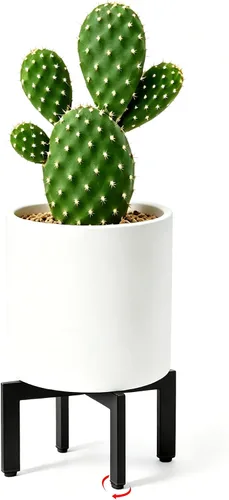 Soporte para plantas de interior, soporte de metal resistente con forma de cruz con patas ajustables para suelos irregulares, fácil montaje,
