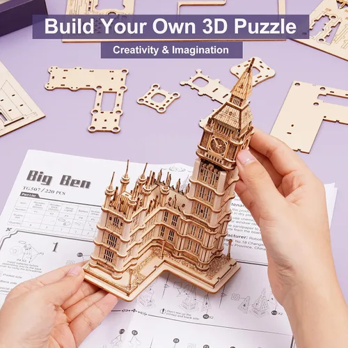 Miniatura 6 de Rowood Rompecabezas 3D para adultos, kit de modelo de madera para manualidades para adultos, regalos para mayores de 14 años, Big Ben
