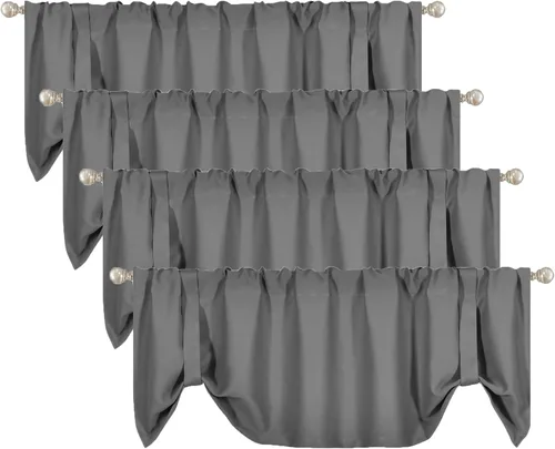 Miniatura 8 de DECOVSUN Cenefa opaca con amarre para ventana de 18 pulgadas de largo, con aislamiento térmico, cenefa ajustable para ventanas de cocina, bolsillo