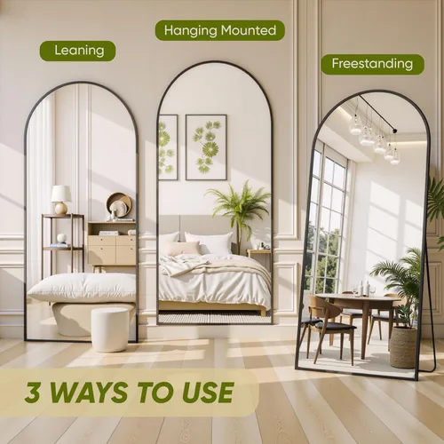 Miniatura 8 de Espejo de pie de 78 x 38 pulgadas, espejo grande arqueado con soporte, para dormitorio o tocador, espejo de cuerpo completo para colocar de pie