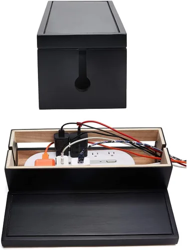 Miniatura 5 de Changsuo Caja organizadora de cables de madera, caja organizadora de cables para cable de extensión, protector de sobretensiones, organizador