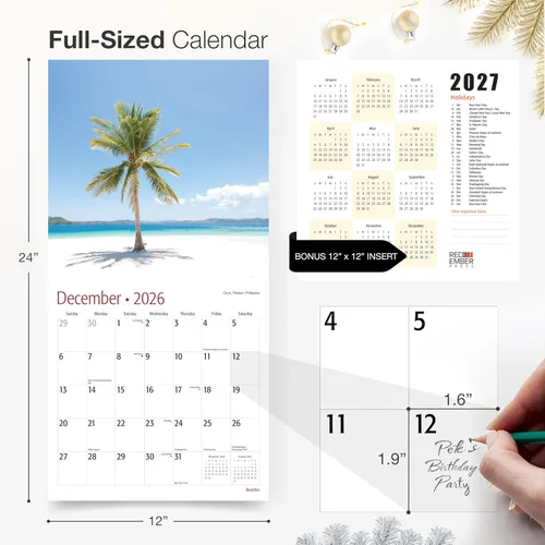 Miniatura 5 de RED EMBER Untamed & Beautiful Beaches - Calendario de pared 2026 de 12 meses 12 x 24 pulgadas abierto Papel grueso y resistente Regalo