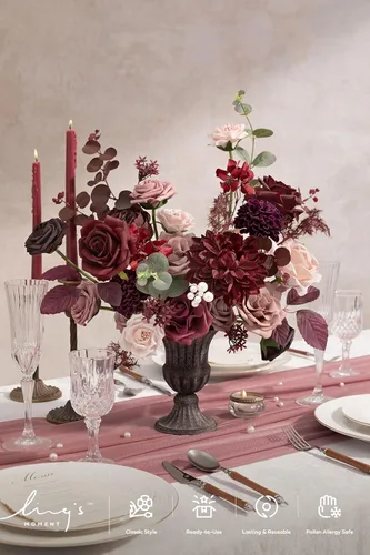 Miniatura 2 de Ling's moment Caja de flores falsas, tallos de vegetación artificiales artificiales, rosas de espuma, peonías de seda de dalia, eucalipto, flor Rosa
