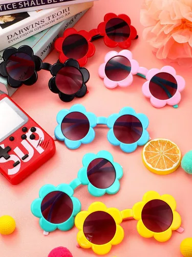 Miniatura 6 de Weewooday 6 pares de gafas de sol redondas para niños lentes de sol de flores coloridas lentes de sol para fiesta accesorios para niños y niñas