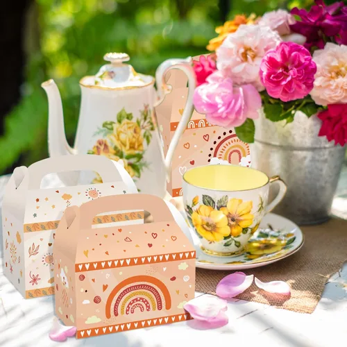 Miniatura 6 de MIKIMIQI 12 piezas de decoraciones de fiesta de arcoíris bohemio, cajas de regalos de fiesta de cumpleaños y baby shower, bolsas de regalo