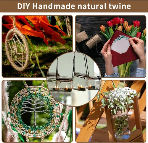 Miniatura 5 de Cuerda de yute natural de 0.118 pulgadas, cuerda de cáñamo de 500 pies resistente para jardinería, manualidades, obras de arte, soporte de plantas