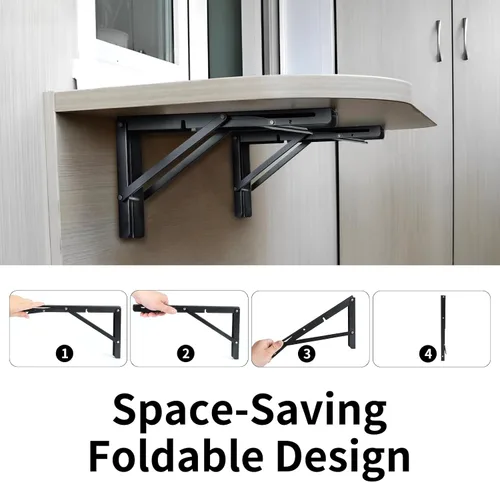 Miniatura 3 de Toirxarn Soportes de estante plegables negros resistentes de 20 pulgadas, soporte plegable de acero para ahorrar espacio, escritorio montado