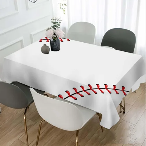 Miniatura 7 de TKS MITLAN Mantel rectangular de béisbol de 52 x 70 pulgadas, costuras de bola de encaje rojo, diseño artístico, decoración de cocina para el hogar