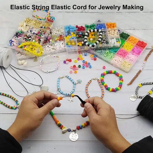 Miniatura 7 de Cuerda elástica para pulseras, 1 mm x 100,6 metros de cordón elástico resistente para hacer joyas, collares, cuentas - Negro