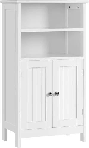 Topeakmart Armario de almacenamiento de piso de baño con 2 puertas y estante ajustable, organizador de almacenamiento lateral para sala de