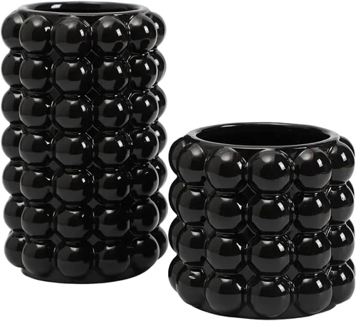 Miniatura 14 de Jarrón de burbujas, jarrón de cerámica negra para flores, jarrones bohemios para decoración del hogar, jarrones decorativos para sala de estar, Negro