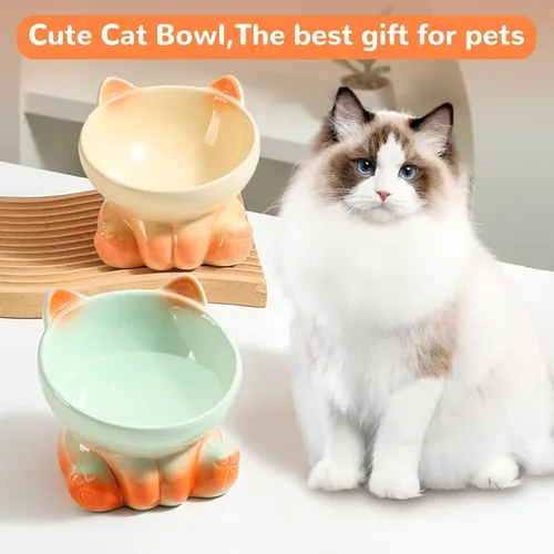 Miniatura 7 de Cuencos elevados para gatos, cuencos elevados para gatos de interior, cuencos inclinados de comida para gatos aptos para bigotes, lindo cuenco