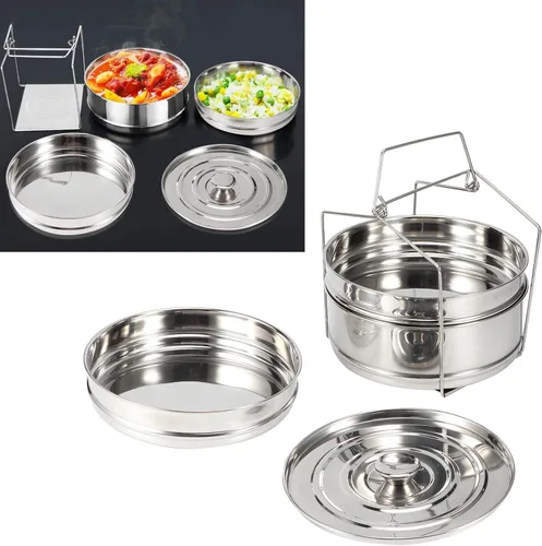 Miniatura 7 de Olla de vapor de acero inoxidable de 3 niveles, sartenes a vapor, olla a presión para cocinar verduras, mariscos, sopas, guisos y pastas