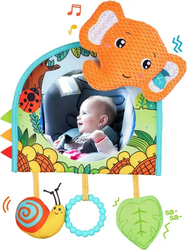 Koty Juguete para asiento de automóvil – Centro de actividades para patear y jugar con espejo, mordedor y sonido crujiente, divertido juguete de