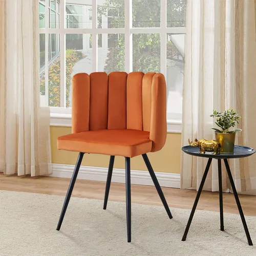 Miniatura 4 de TUKAILAi Cute Petal - Silla de comedor moderna de terciopelo con respaldo en forma de concha, asiento acolchado grueso y patas de metal negro, silla
