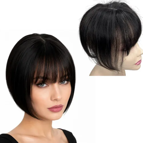 Anemone Flequillo de cabello humano con clip para mujer, base de encaje de seda 3D, extensión de cabello natural falso para retroceder la línea de