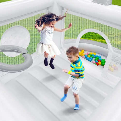 Miniatura 3 de Casa inflable de rebote para niños de 3 a 8 años, castillo hinchable pequeño 5 en 1 para exteriores, saltador, piscina de pelotas, aro