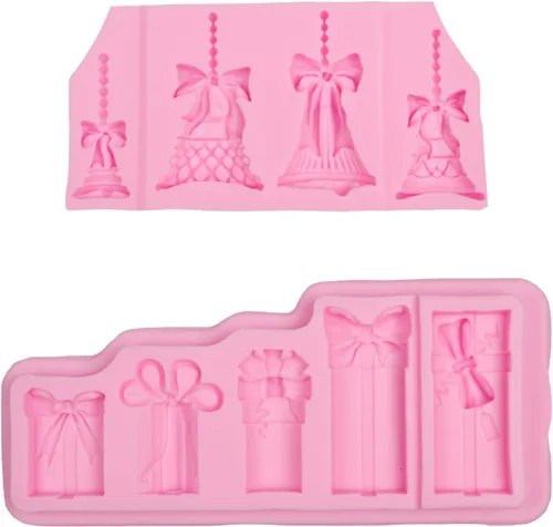 Miniatura 9 de Molde de silicona Bells Fondant, caja de regalo de Navidad, molde de chocolate para decoración de pasteles, decoración de cupcakes, dulces