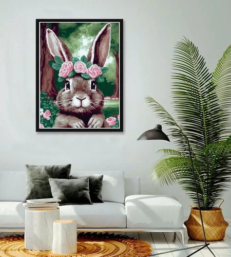Miniatura 2 de Bimkole Kit de pintura de conejo por números, pintura al óleo de animales sobre lienzo, pintura acrílica para principiantes con pinceles, perfecta
