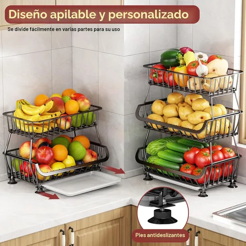 Miniatura 7 de Carrito de despensa rodante de 3 niveles con ruedas, organizador de piso de almacenamiento de alambre apilable para estantes de cocina, despensa