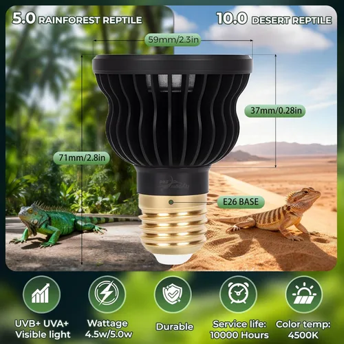 Miniatura 5 de Bombilla UVB para reptiles 5.0 UVB UVA Reptil Bombilla para reptil dragón barbudo lagarto tortugas serpiente, camaleón, no lámpara de calor