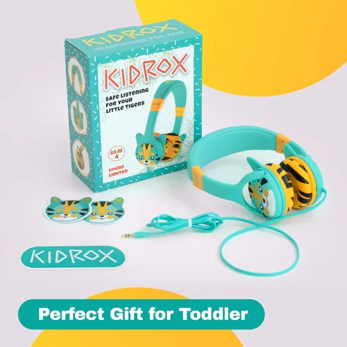 Miniatura 6 de Auriculares con cable Kidrox para niños pequeños de 1 a 7 años — Auriculares para bebés con volumen limitado de 85 dB para viajes en avión y Turquesa