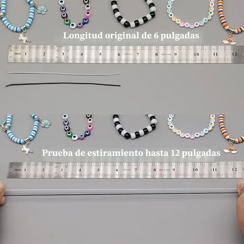 Miniatura 4 de Cuerda elástica para pulseras, 2 rollos de 1 mm de cordón elástico resistente para hacer joyas, collares, cuentas en blanco y negro