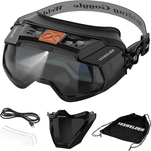 YESWELDER - Lentes de soldadura de oscurecimiento automático con máscara, iluminación led y carga USB tipo C, True color, 4 sensores de arco, para