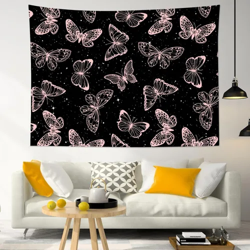 Miniatura 13 de HVEST Tapiz espacial de mariposa en galaxia para dormitorio, cielo estrellado blanco y negro para colgar en la pared para sala de estar, decoración