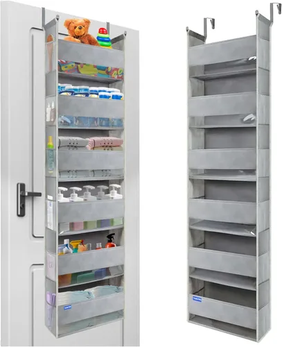 Miniatura 11 de Organizador sobre la puerta, 6 estantes y 12 bolsillos laterales, almacenamiento sobre la puerta para baño, dormitorio, guardería, organizadores