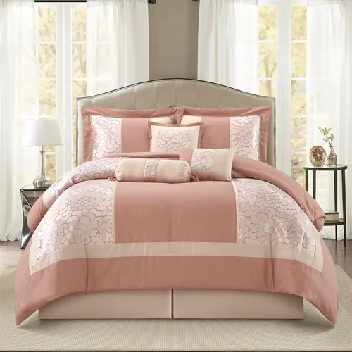 Miniatura 9 de Grand Avenue Juego de edredón gris aguamarina, tamaño Queen, juego de ropa de cama suave jacquard de 7 piezas, para todas las estaciones, falda